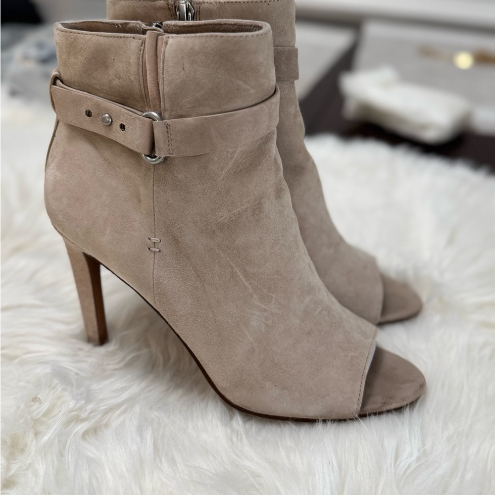 BCBGeneration Taupe Peep-Toe Heeled Boots